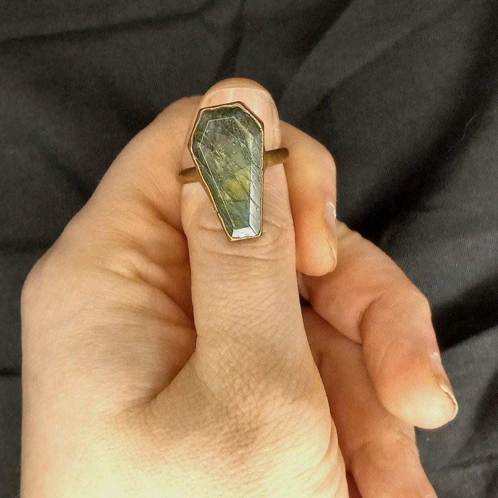 Electroplated copper and labradorite coffin ring size 9
